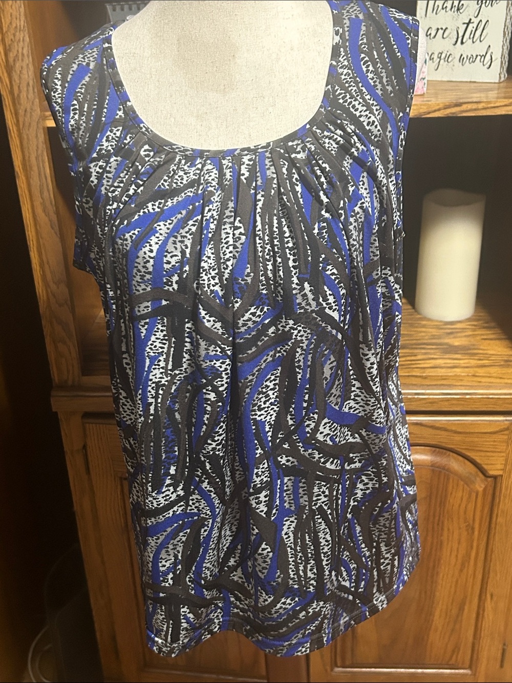 Multiples Blue, Black & White Printed Sleeveless Tank Size Medium - Picture 1 of 5